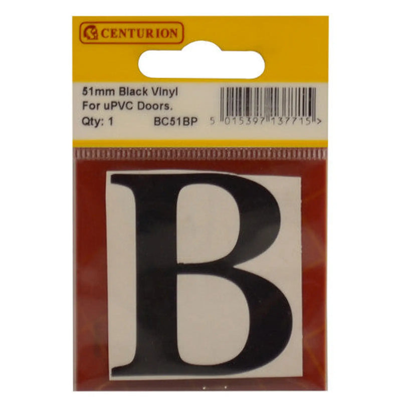 51mm Black Traditional Oldstyle Font Vinyl Letter B - Pack of 5