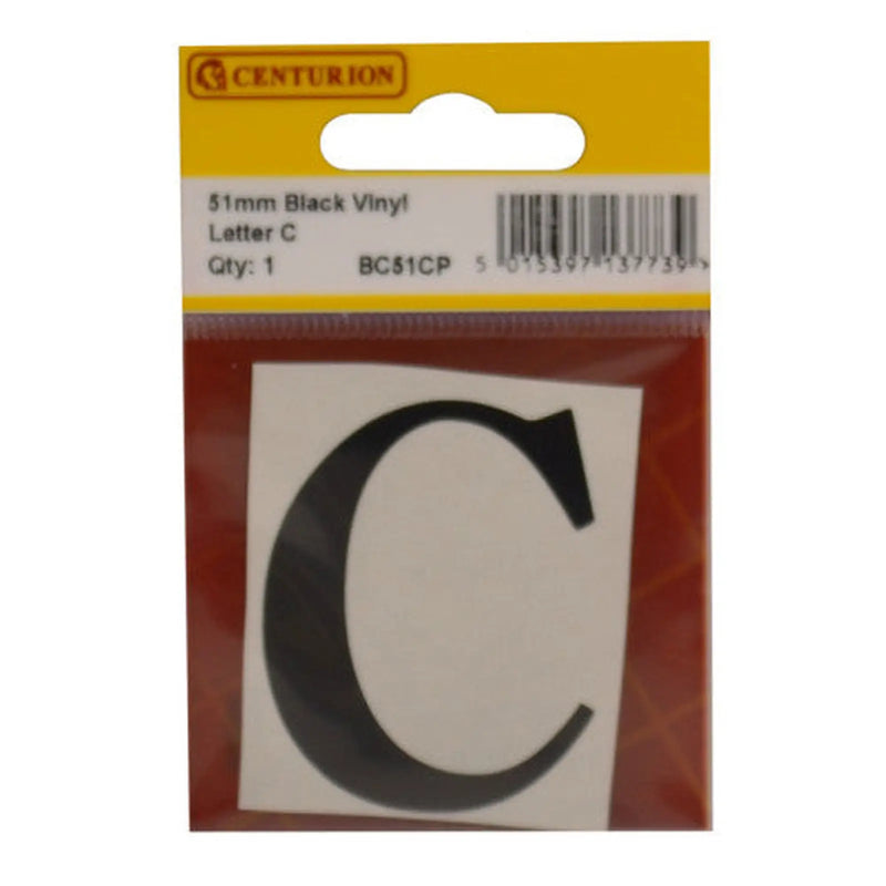 51mm Black Traditional Oldstyle Font Vinyl Letter C - Pack of 5