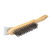 Wire Brush, Wooden 4 Row with Scraper - Pack of 6
