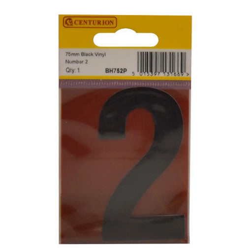 75mm Black Helvetica Bold Condensed Style Vinyl Number 2 - Pack of 10
