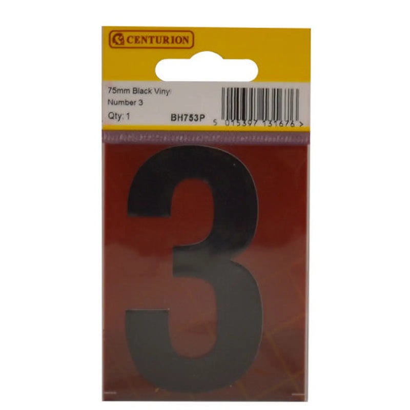 75mm Black Helvetica Bold Condensed Style Vinyl Number 3 - Pack of 10
