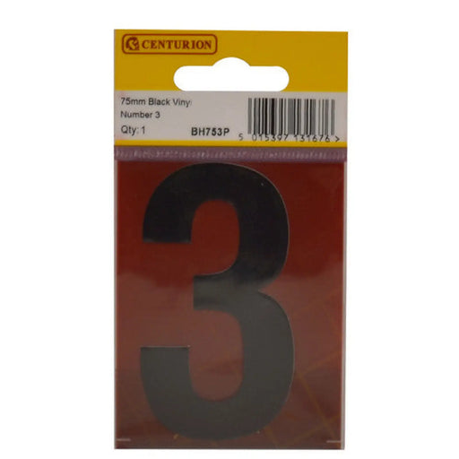 75mm Black Helvetica Bold Condensed Style Vinyl Number 3 - Pack of 10