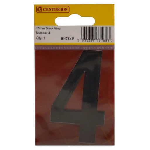 75mm Black Helvetica Bold Condensed Style Vinyl Number 4 - Pack of 10