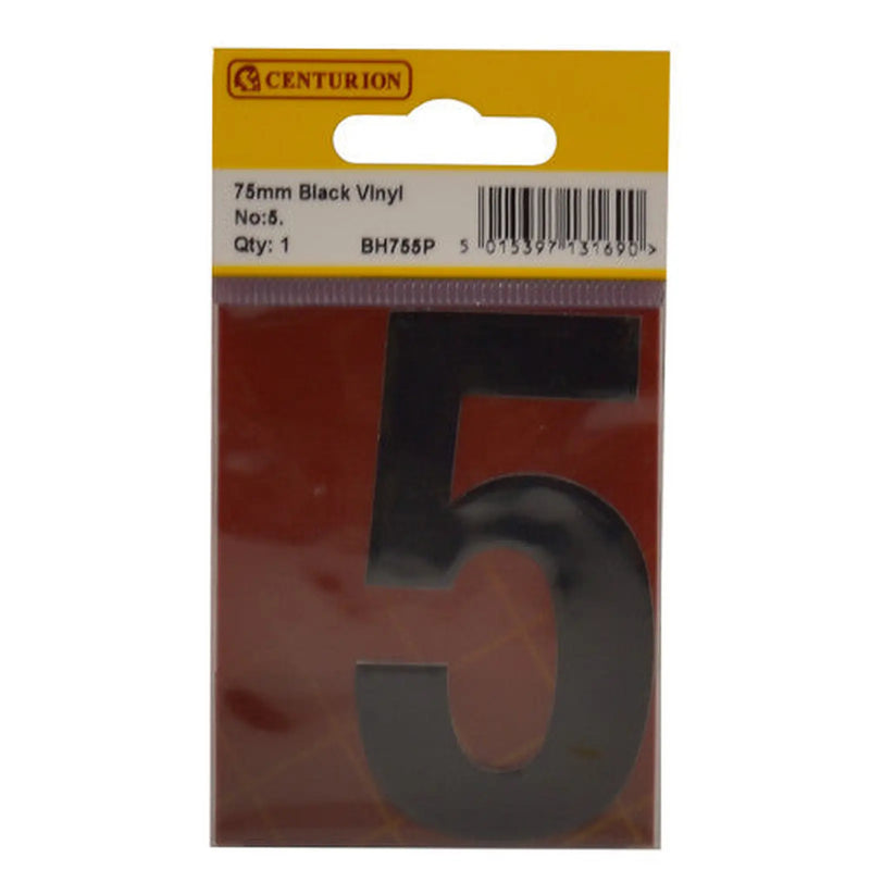 75mm Black Helvetica Bold Condensed Style Vinyl Number 5 - Pack of 10