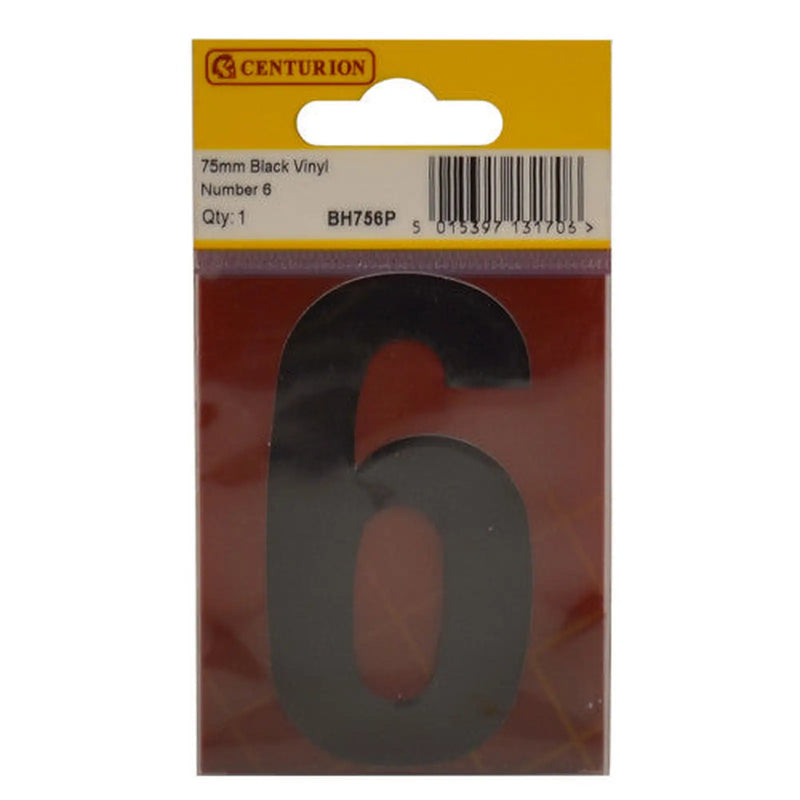 75mm Black Helvetica Bold Condensed Style Vinyl Number 6 - Pack of 10