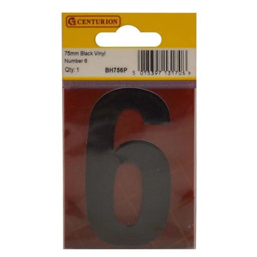75mm Black Helvetica Bold Condensed Style Vinyl Number 6 - Pack of 10