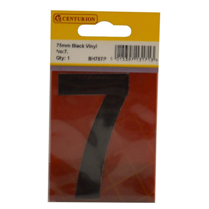 75mm Black Helvetica Bold Condensed Style Vinyl Number 7 - Pack of 10