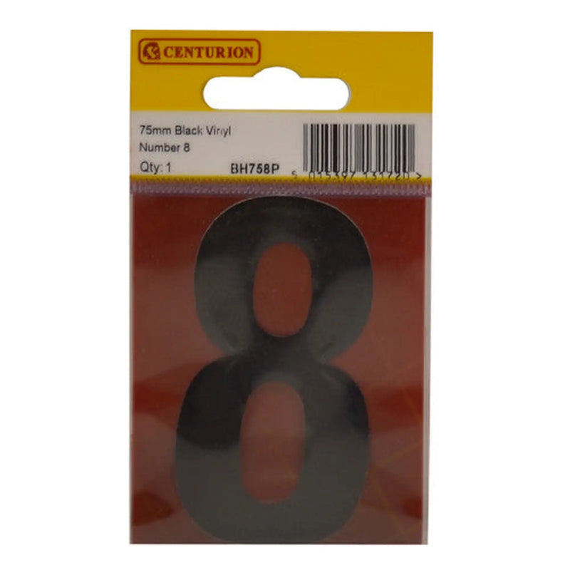 75mm Black Helvetica Bold Condensed Style Vinyl Number 8 - Pack of 10