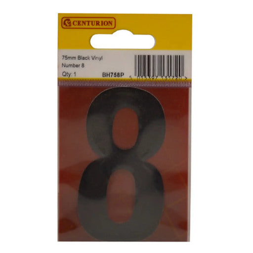 75mm Black Helvetica Bold Condensed Style Vinyl Number 8 - Pack of 10