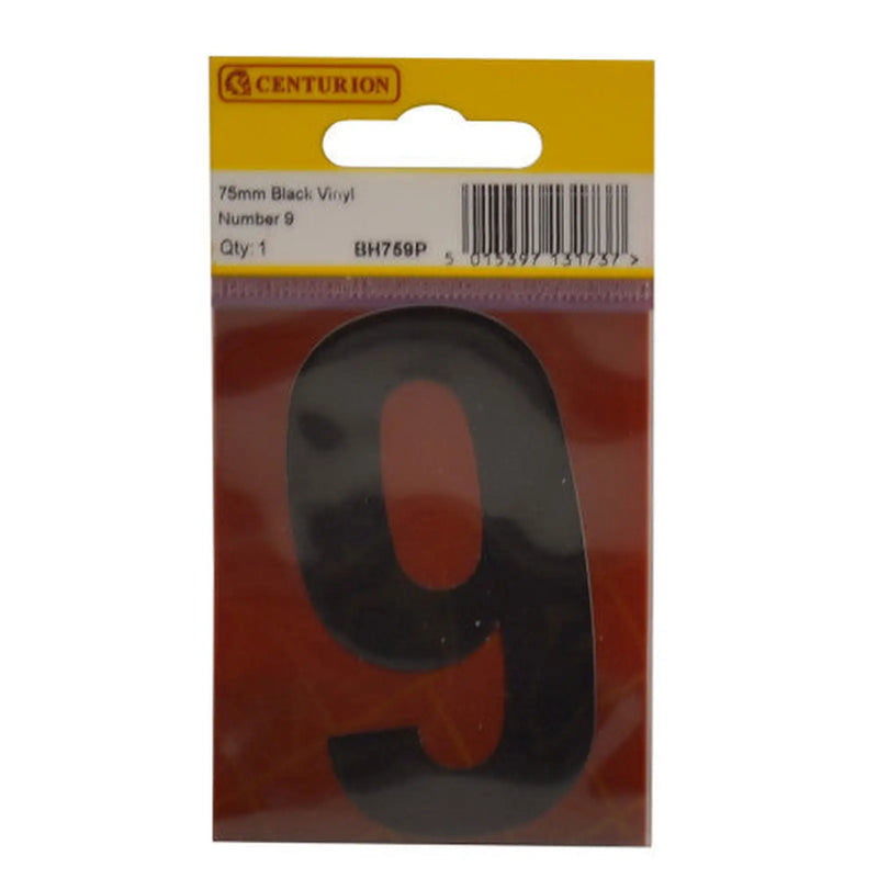75mm Black Helvetica Bold Condensed Style Vinyl Number 9 - Pack of 10
