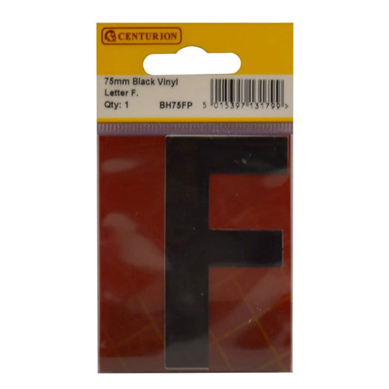 75mm Black Helvetica Bold Condensed Style Vinyl Letter F - Pack of 10