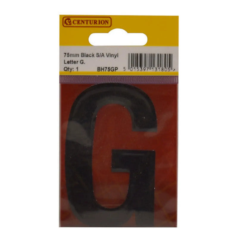 75mm Black Helvetica Bold Condensed Style Vinyl Letter G - Pack of 10