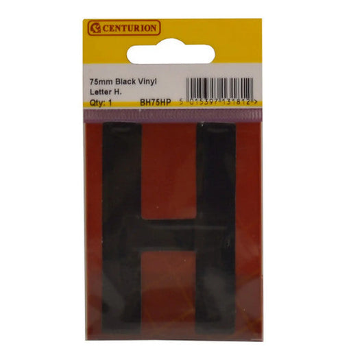 75mm Black Helvetica Bold Condensed Style Vinyl Letter H - Pack of 10
