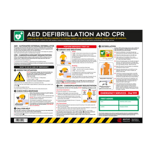 Safety Poster: AED Defibrillation and CPR - PVC Poster (594 x 420mm)