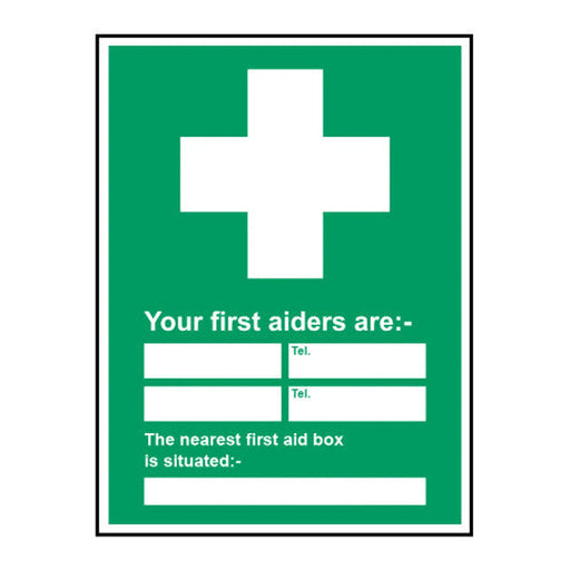 First aid Your first aiders are: -SAV (450 x 600mm)