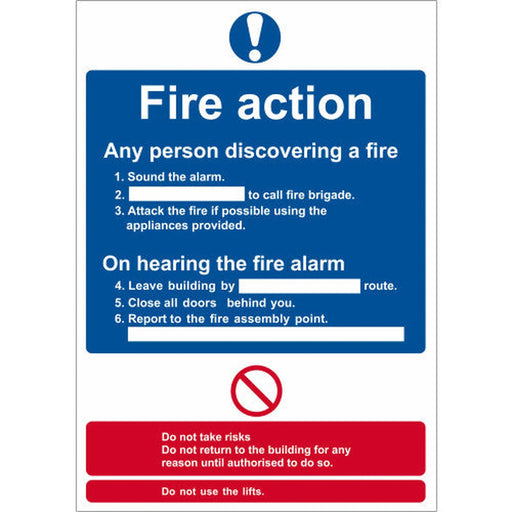 Fire action procedure SAV (148 x 210mm) - Min Order 4