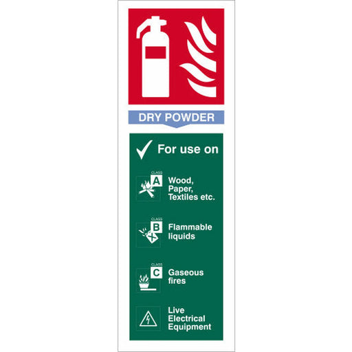 Dry Powder Fire Extinguisher Sign - 1.2mm Recyclable Polypropylene - W300mm x H100mm - Min Order 4