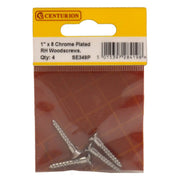 1" x 8 Slotted Raised Head Woodscrew - Chrome Plated - (Pack of 4) - Pack of 5
