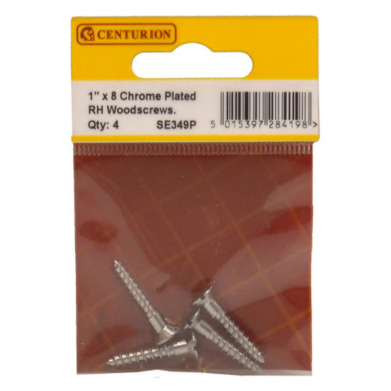 1" x 8 Slotted Raised Head Woodscrew - Chrome Plated - (Pack of 4) - Pack of 5