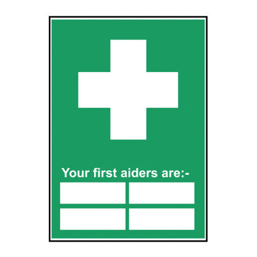 First aid Your first aiders are 1.2mm Recyclable PP (297 x 420mm) - Min Order 2