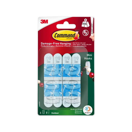 Command™ Outdoor Mini Hooks 6 Hooks & 8 Small Outdoor Strips