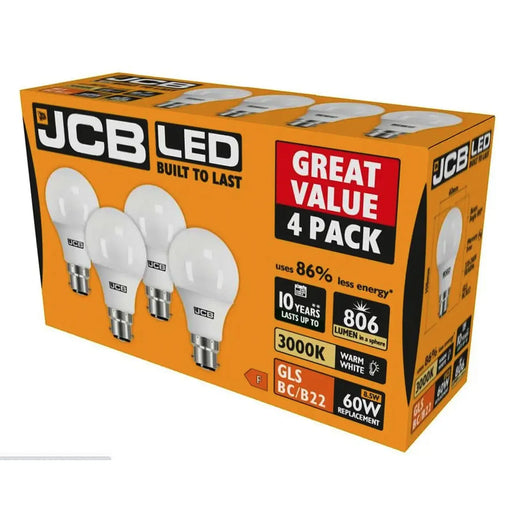 JCB GLS BC B22 3000k Warm White 9w Pack 4