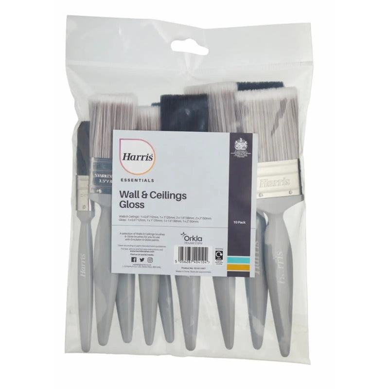 Harris Essentials Wall, Ceiling & Gloss Paint Brush Set Pack 10