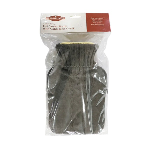 Hearth & Home Hot Water Bottle With Knit Cover Grey 1L