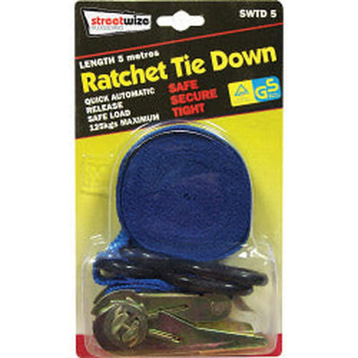 Streetwize Ratchet Tie Down with S Hook 5m