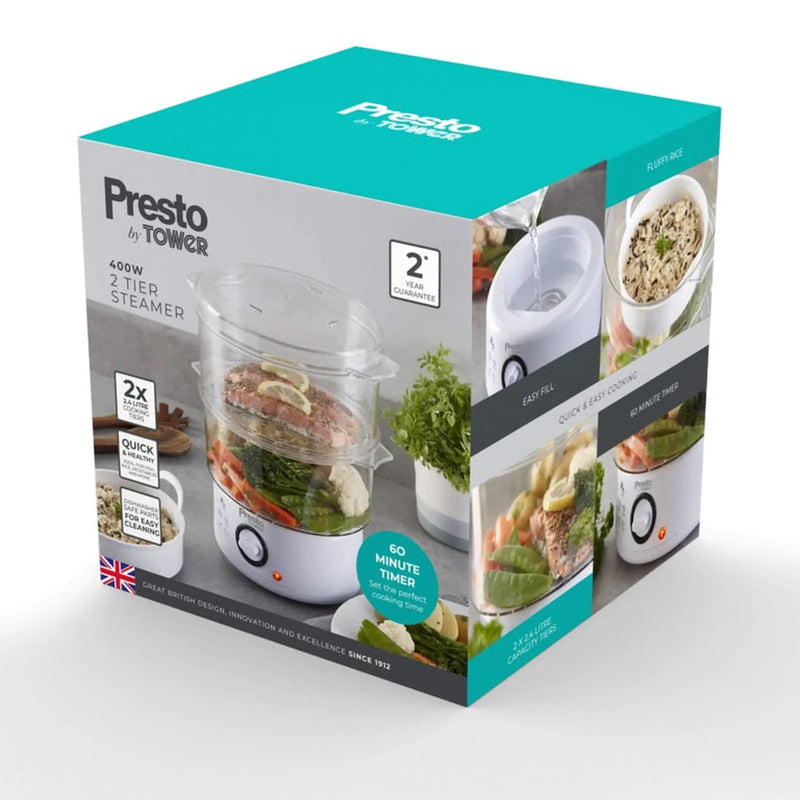 Tower Presto 2 Tier Steamer White 400w