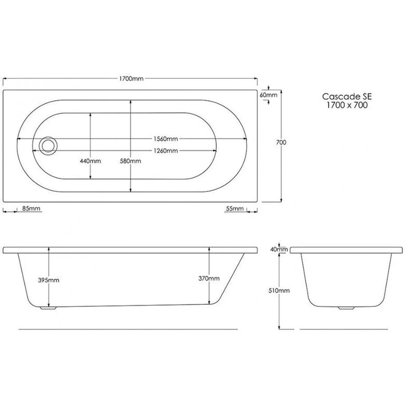 Trojan Cascade Acrylic Bath L: 1700 x W: 700 x D: 510mm