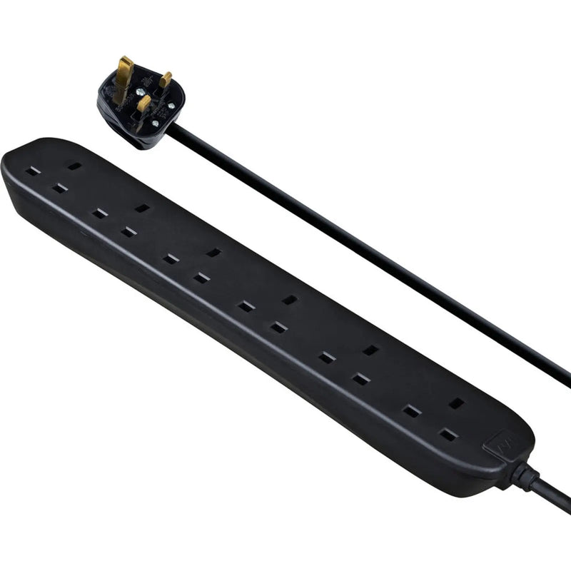 Masterplug 6 Gang Black Extension Lead With 2m Cable 13amp