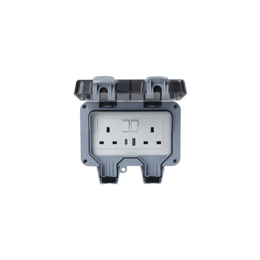 Securlec Double Outdoor Weatherproof 2 Gang Switched Socket With USB-A & USB-C IP66