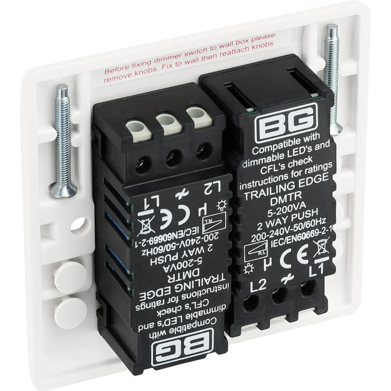 BG White Moulded Double 2 Way Dimmer Switch 200w