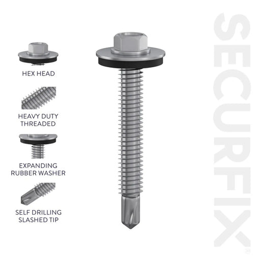 Securfix Self Drilling Roofing Screws Size: 12 x 3 1/8" (5.5 x 80mm) | Pack of 50 Screws