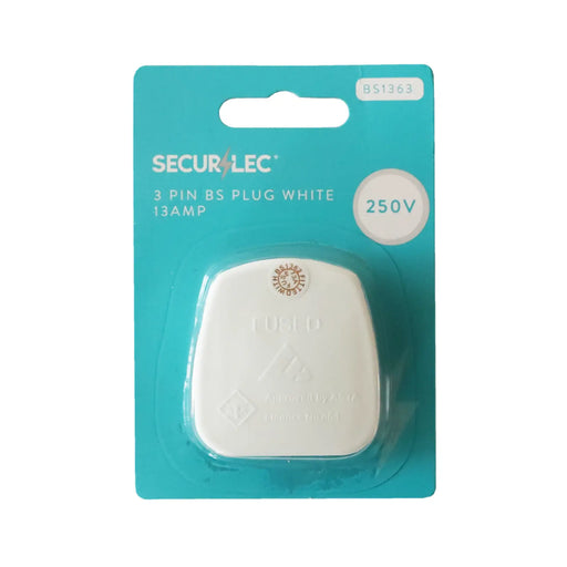 Securlec 13A, 3 Pin Plug Fused 13A to BS1363, White Bubble-Packed
