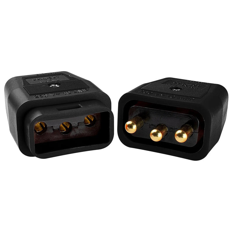 Masterplug 10 Amp 3 Pin Heavy Duty Non Reversible Connector Black