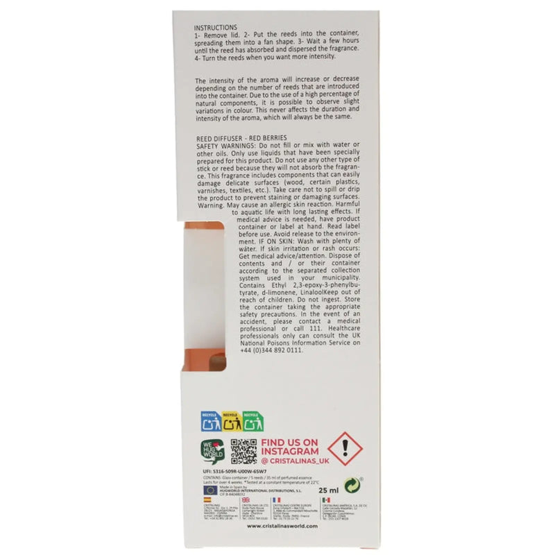 Cristalinas Pet Reed Diffuser 25ml Red Berries