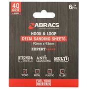 Abracs Hook & Loop Delta Sanding Sheets Pack 6 93mm x 93mm x 40g