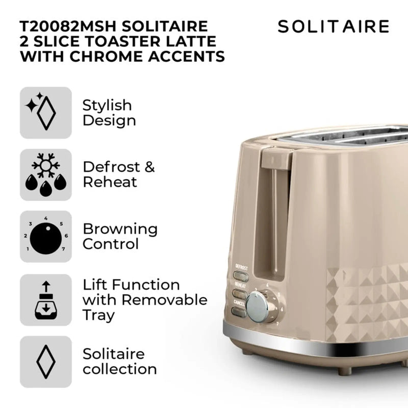 Tower Solataire 2 Slice Toaster Latte