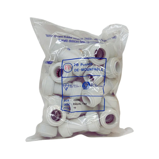 Whitespeed Push-Fit Equal Tee 22mm Pack 10