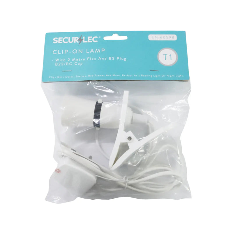 Securlec Clip on Lamp With 2m Flex & Plug Pre-Packed