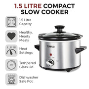 Tower Stainless Steel Slow Cooker 1.5L