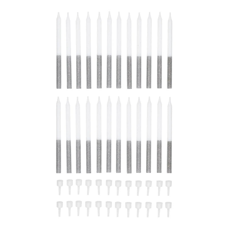 Tala 24 Silver Glitter Candles With Holders