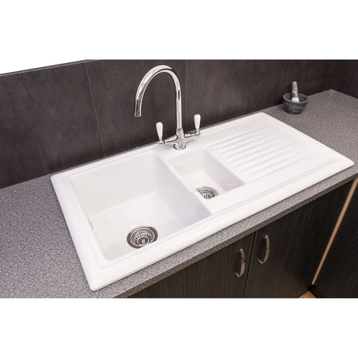 Reginox White Ceramic Reversible Sink 1.5 Bowl