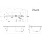 Trojan Concert P Shape Shower Bath RH 1675 x 850 x 750mm