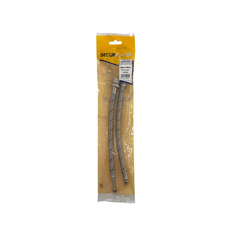 Securplumb Flexi Tap Connector With Valve Pack 2 300 x 15 x 10mm