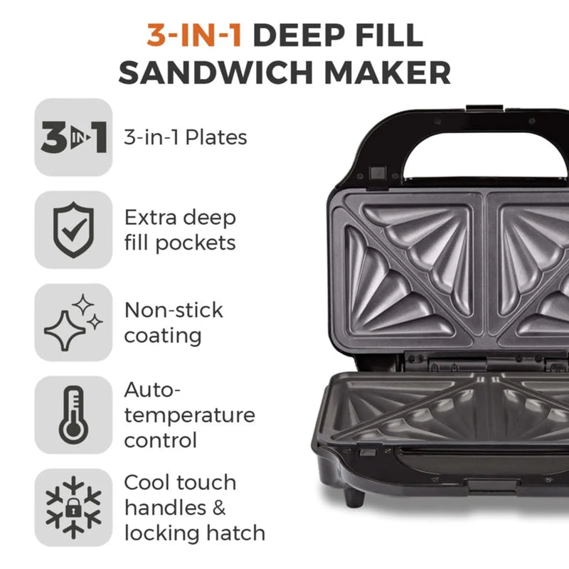 Tower 3 in 1 Deep Fill Sandwich Maker 900w