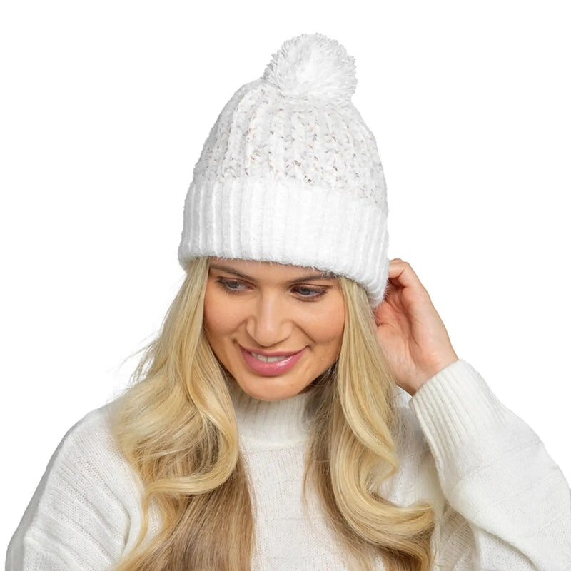 RJM Ladies Twist Yarn Chenille Hat With Pompom
