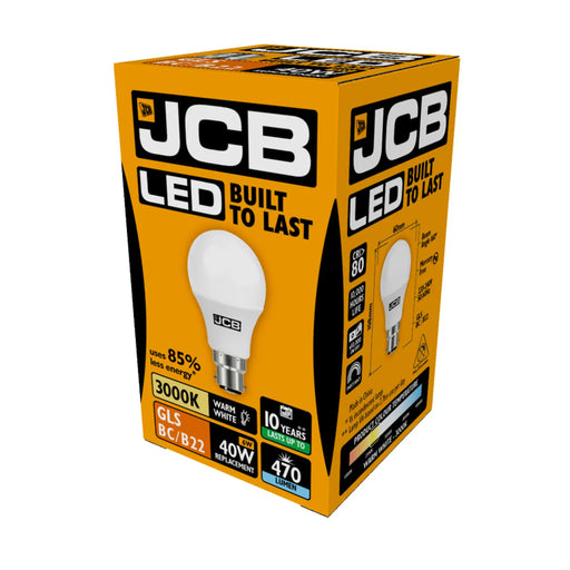 JCB LED A60 470lm Opal 6w B22 3000k